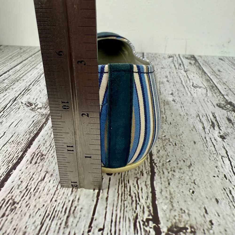 Hogan Women’s Ballet Flats, Size 8,‎ Navy Blue Striped, Silver Hardware, Preppy